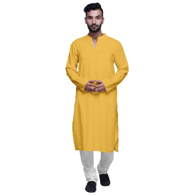 Atasi Kurta à Manches Longues pour Hommes en Coton Satin Uni Col Mandarin Chemise Décontractée