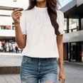 thumbnail image 2 of WEIYLL Tshirt for Women Solid Temperament Loose Short Sleeve Mock Neck Ruffles White Tees Sizes M, 2 of 5