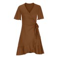 thumbnail image 3 of SMihono Robe Bohème d'Été pour Femmes Grande Taille Mode Robe Décontractée pour Femmes de Printemps et d'Été Fendue à Col en V à Manches Courtes, 3 of 5