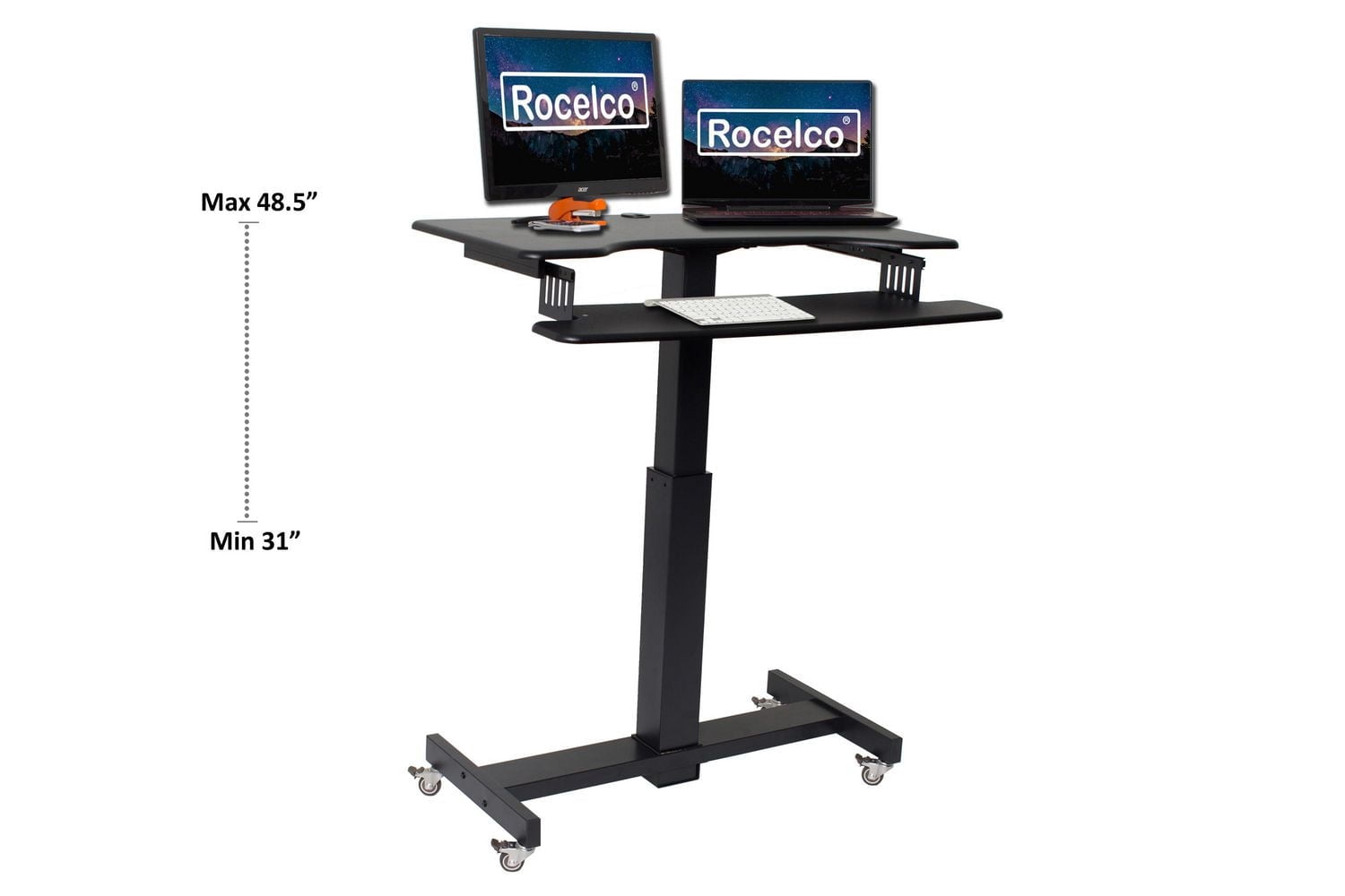 Rocelco Bureau debout mobile réglable en hauteur de 40 "- Bureau assis à domicile Bureau à domicile pour ordinateur d'école Élévateur de poste de travail pour ordinateur d'école - Plateau à clavier à