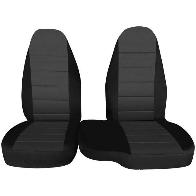 Front Car Seat Covers compatible with 1998-2003 Ford Ranger, designed for high back 60/40 split bench seats with molded headrests and center console opening. Black knitted cloth fabric with foam padding ensures comfort, breathability, and durability. Ideal automotive accessory for seat replacement or upgrade.