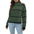 thumbnail image 1 of IROINID Women's Turtleneck Pullover Sweater Stripes Comfy Mid-Length Long Sleeve Sexy Ruched Blouse Tops, 1 of 6