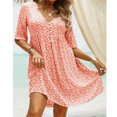thumbnail image 1 of Robe d'Été pour Femmes 2024 Mode Grande Taille Col en V Uni Courte à Boutons Douce Tempérament Robe Florale Rabais de 50 % Liquidation!, 1 of 6