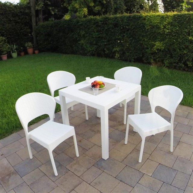 Compamia Daytona Ensemble de Salle à Manger de Patio 5 Pcs, Blanc