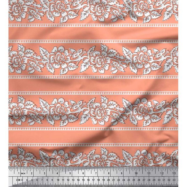 Soimoi Cotton Poplin Fabric Leaves & Floral Block Print Sewing Fabric Yard 56 Inch Wide