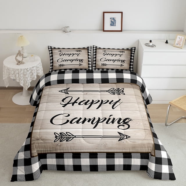 Erosebridal Happy Camping Bedding Toddler Comforter Set, Buffalo Down Comforter, Rustic Theme Decor, 2pcs
