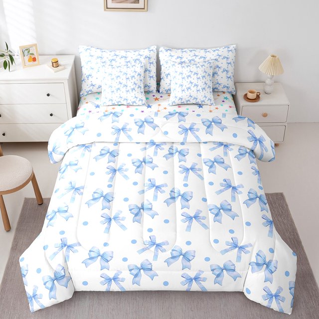 Erosebridal Ensembles de Literie Nœud Cartoon Format Simple, Ensembles de Douillette Conte de Fées avec Draps, Déco de Chambre Princesse, Réversible 7 Pcs