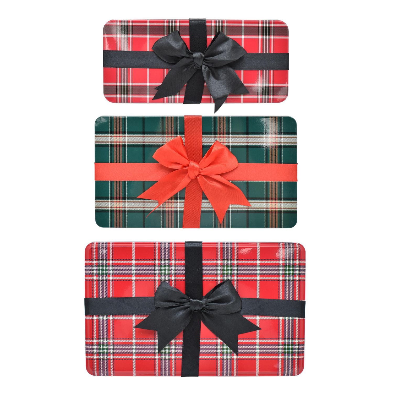 HOLIDAY TIME BOW SQUARE TIN
