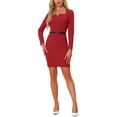 thumbnail image 2 of INSPIRE CHIC Robe de Bureau Élégante pour Femme, Encolure Cœur, Robe Crayon Moulante Ceinturée, L Rouge, 2 of 5