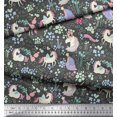 thumbnail image 3 of Soimoi Gray Poly Georgette Fabric Unicorn & Floral Decor Fabric Printed Yard 52 Inch Wide, 3 of 5
