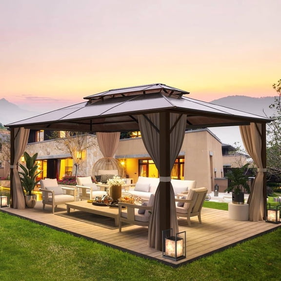 MELLCOM 10'x13' Hardtop Gazebo with Polycarbonate Double Roof and Aluminum Frame for Garden, Patio, Lawns