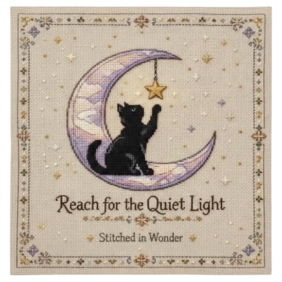 Moonlit Cat Floral Celestial Needlepoint Embroidery Kit DIY 10x10 Inch Art For Beginners Experts Cat Lovers Craft Project