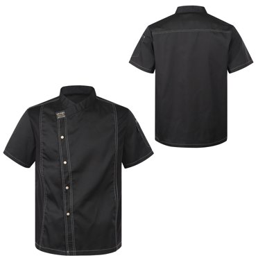 Aislor Veste de Chef Unisexe à Manches Courtes/longues, Uniforme de Cuisine, Veste de Cuisinier pour Restaurant/hôtel, Noir, Manches Courtes, m