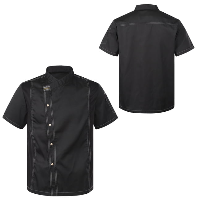 Aislor Unisex Short Sleeve/Long Sleeve Chef Coat Jacket Kitchen Uniform Restaurant Hotel Cook Jacket Black Short Sleeve 4XL