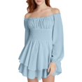 thumbnail image 1 of Robe Maxi Décontractée pour Femme à Volants Superposés, Jupe-Culotte en Mousseline Décontractée, Col Rond, Col en V, Robe pour Femme à Épaules Dénudées, Mini Évasée, Robes Maxi Décontractées pour Femmes, Robes, 1 of 6