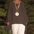 thumbnail image 4 of Pxiakgy Haut d'Été Grande Taille pour Femmes Mode Grande Taille Irrégulier Décontracté Lin Manches Longues Col Rond Blouse Hauts Grande Taille Marron + 3TG, 4 of 9