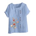 thumbnail image 4 of Pompotops Chemise Ample Décontractée à Manches Courtes et Col Rond pour Femmes, Imprimé Floral, Été, 4 of 5