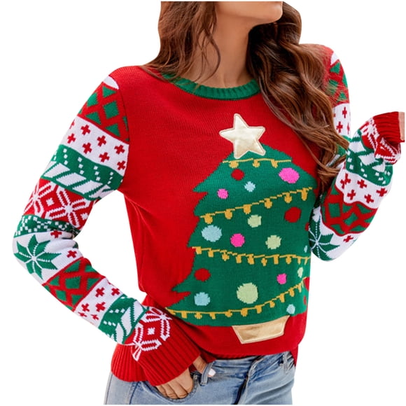 Bowake Ugly Christmas Sweater Long Sleeve Crewneck Cute Sweaters Women Winter Soft Warm Knitted Sweater