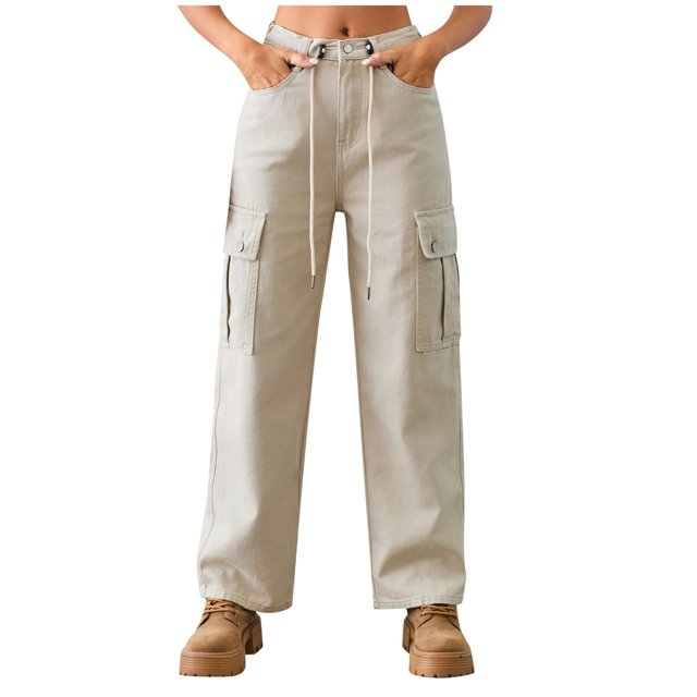 TJAZFJPA Wide Leg Sweatpants Women Short Women Solid Color Denim Drawstring Adjustable Washed Cargo Pants Casual Pants Womens Sweatpants Joggers Bundle Casual Pants for Women with Pockets