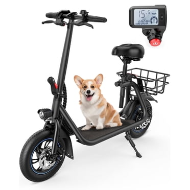 MIHOVER 450W Electric Scooter with Seat for Adult, 12 inch Commuter Electric Scooter with Basket and Adjustable Seat- up to 21 Miles 15.5MPH-Black