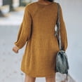 thumbnail image 5 of Jupe en Tricot Côtelé pour Femmes, Manches Lanterne, Col Rond, Robe Courte, Chandail-Over, Jupe Chandail avec Poches, Automne Hiver, Jupe du Bas, 5 of 5