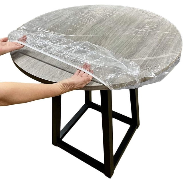 yeacher Nappe Ronde Transparente en PVC avec Cordon de Serrage - 48R (Convient aux Tables de 36-44 Pouces)