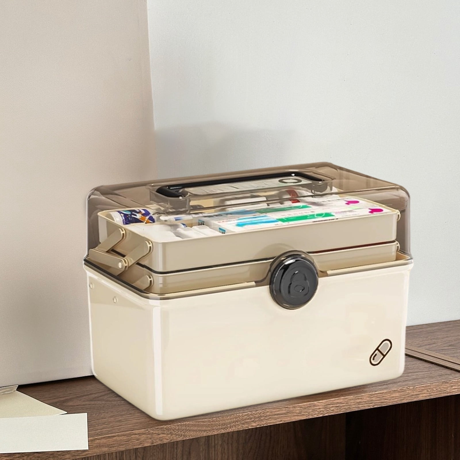 Large Capacity First Aid Kit Storage Box with Handle and Multiple Compartments for Home and Travel