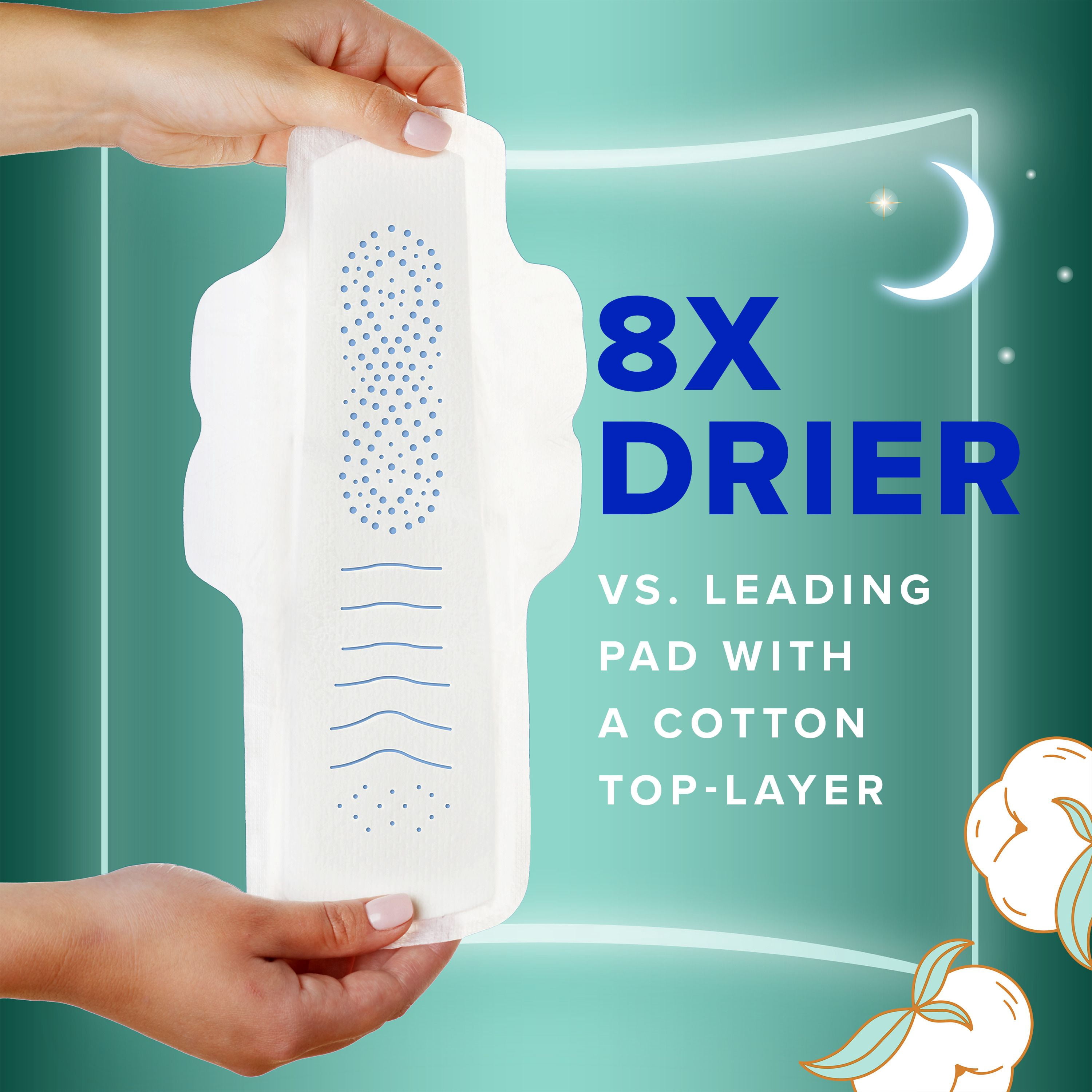Always Coton Pur Serviettes Hygiéniques pour Femmes, Taille 5, de Nuit, Flux Très Abondant, avec Ailes, Non Parfumées