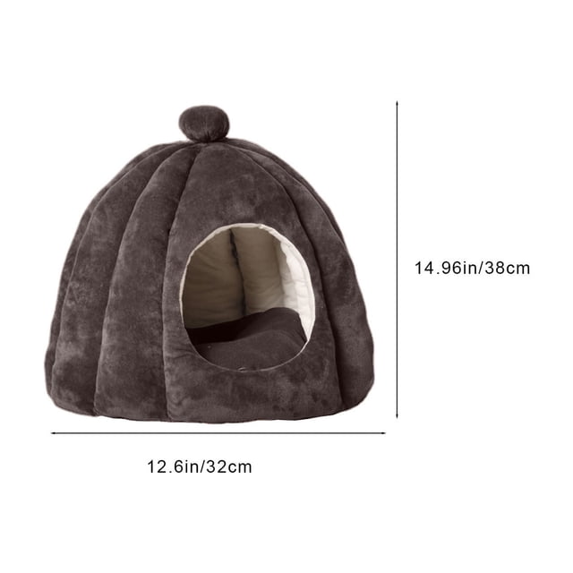 Lit pour Animal Semi-Fermé 15x13 Po Détachable Lavable Tapis de Chenil en Flanelle pour Chats Petits Animaux Base de Soutien Douce Gris