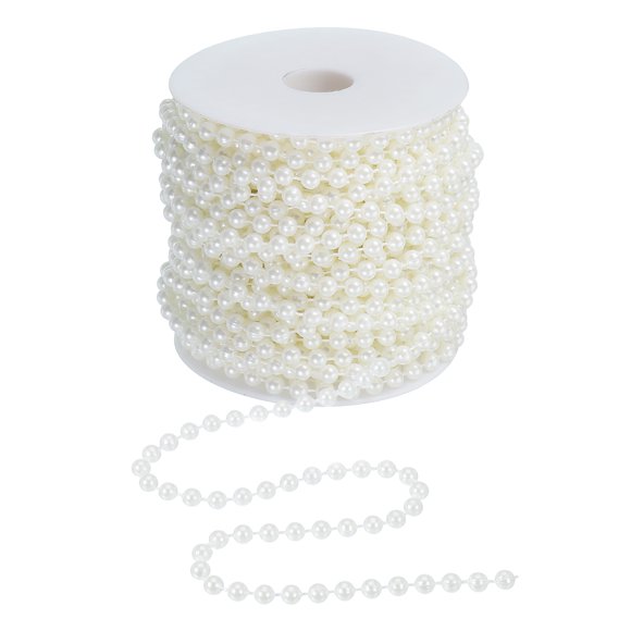 Uxcell Guirlande de Perles Artisanales, Ficelle de Perles, Fausses Perles, Rouleau de Bobines, Brins, Chaîne de Perles, Garniture pour Décoration, Bricolage, Beige