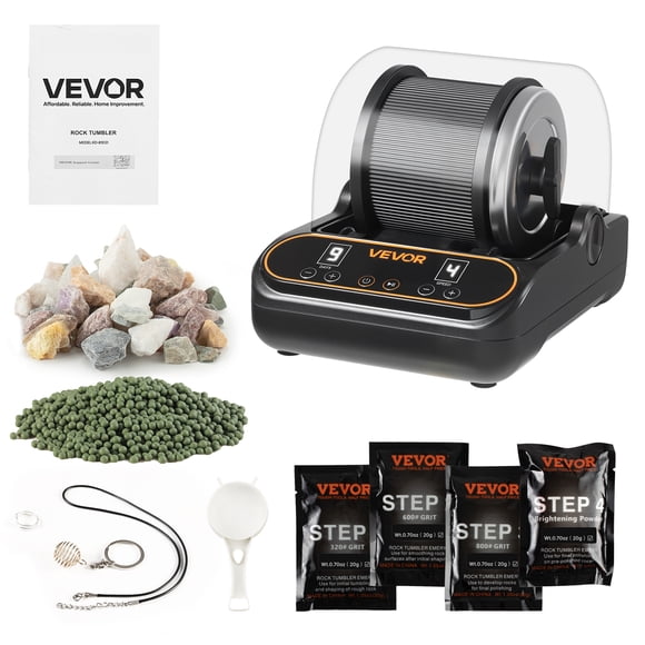 VEVOR Rock Tumbler, 1 lb Rock Polishing Machine, Rocks Tumbling Kit with 4-Speed Adjustment, 1–9 Day Timer, PC Sound Reduction Cover & TPU Drum