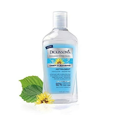 Dickinsons Enhanced Witch Hazel Deep Cleansing Astringent Menthol And Eucalyptus 92 % Natural Formula 16 Fl Oz