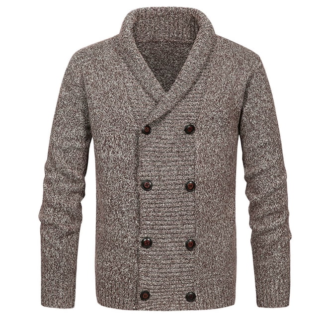 Grrvtrz Men's Double Breasted Cable Knit Sweater Button Down Shawl Collar Cardigans Chunky Comfortable Knit Cardigan