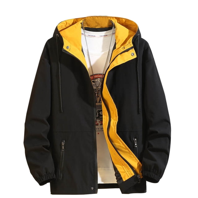 Pisexur Mens Winter Jacket Man Color Match Drawstring Zipper Pockets Coat Mens Winter Coat Windbreaker Jacket Warming Jacket
