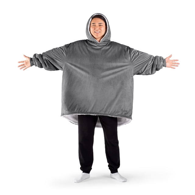 Bare Home Plush Sherpa Wearable Blanket - Fluffy & Soft - Lightweight - Adult, Gray