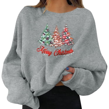 Kcodviy Christmas Women's Holiday Pullovers Baggy Sweatshirt Women Fun Graphic Print Crew athletic Hoodies Neck Long Sleeve Sweatshirts Active Hoodie Women Gifts Shirt Tops