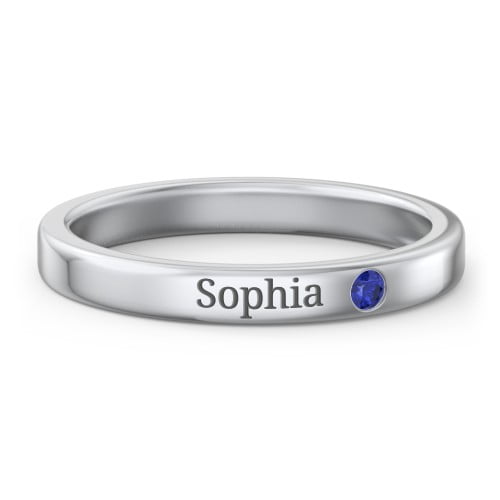 Bague Empilable avec Pierre de Naissance et Gravure - Saphir Bleu (Septembre)