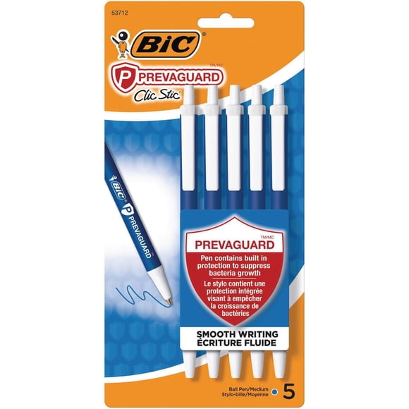 BIC PrevaGuard Clic Stic Retractable Ballpoint Pen, Blue, 1.0 mm Medium Point Size, Smooth and Versatile Writing