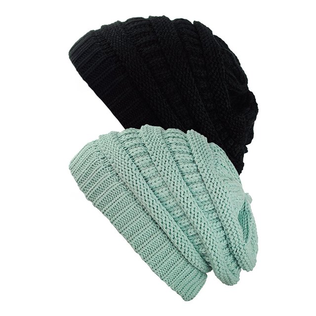 Tuque Tricotée pour Femmes (Lot de 2), Noir/menthe
