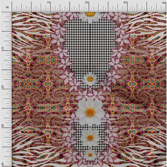 Soimoi Velvet Fabric Geometric Check,Lily & Panel Print Sewing Fabric Yard 58 Inch Wide