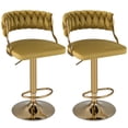 thumbnail image 1 of Costway Swivel Velvet Bar Stools Set of 2 Upholstered Adjustable Woven Backrest Yellow, 1 of 8