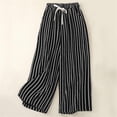 thumbnail image 4 of RKSTN Womens Pants Casual Pants For Casual Summer Drawstring Elastic High Waist Linen Pant Pockets Cropped Trouser Soft Comfortable Straight Leg Pants, 4 of 8