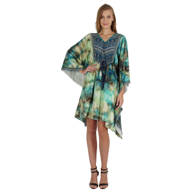 Bimba Printed Caftan Gown Maxi Robe Dress For Women Beachwear Short Swimsuit Cover Up