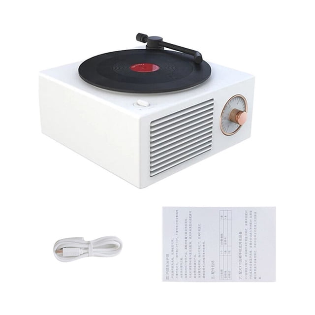 Turntable Universal Multicolor Wireless Speaker Stereo Sound Wireless Box Charging Record Player Home Studio Desktop Hotel Shop White