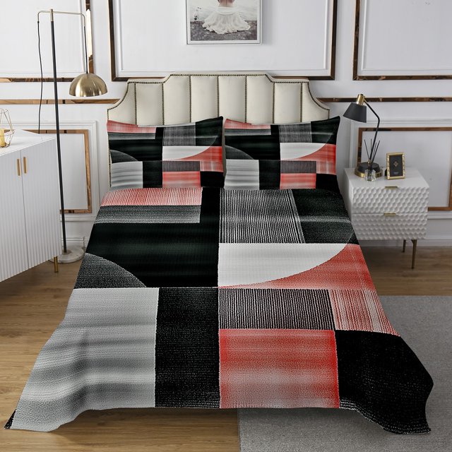 Erosebridal Geometry Coverlet Set King for Teens, Modern Minimalst Bedding Set, Rectangle Square Decor