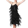 thumbnail image 1 of Robe Mini Unie Sans Manches à Paillettes et Plumes pour Femmes, à Bretelles, Col Ras du Cou, 1 of 9