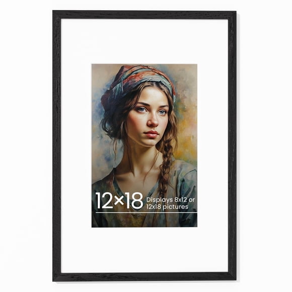 Vivelove 12x18 Oak Wood Poster Frame With Mat to 8x12 - Natural Solid Wooden Picture Frames for Wall Art Photo and Prints,Graduation Picture Display,Family Picture,Photo Wall Mounted,with Real Glass