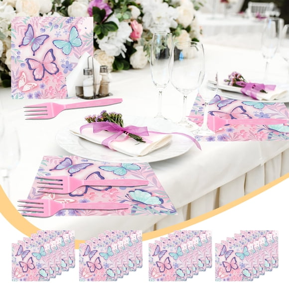 ABPWLY Butterflies Birthday Party Supplies Colorful Tableware Set of Disposable Tableware Napkins 20pcs Tableware Clearance Home & Kitchen Canada Days Dorm Room Essentials Dorm Decor