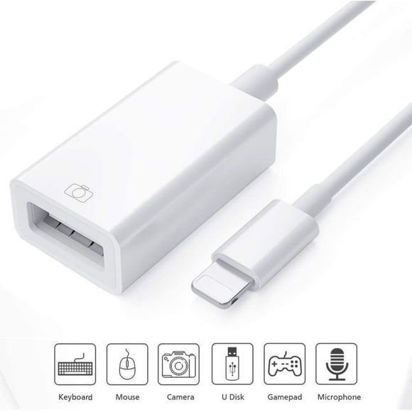 USB Camera Adapter for iPad iPhone, OTG Cable Compatible with iPhone 11 X Max 8 7 6 Plus iPad Mini Air, Support USB Flash Drive, Keyboard, Mouse, Card Reader, Hub, iOS 9.2 to 13(White)