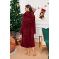 thumbnail image 2 of HEARTNICE Womens Hooded Fleece Robe, Long Fluffy Thick Warm Plush Bathrobe,(Burgundy,2XL-3XL), 2 of 5